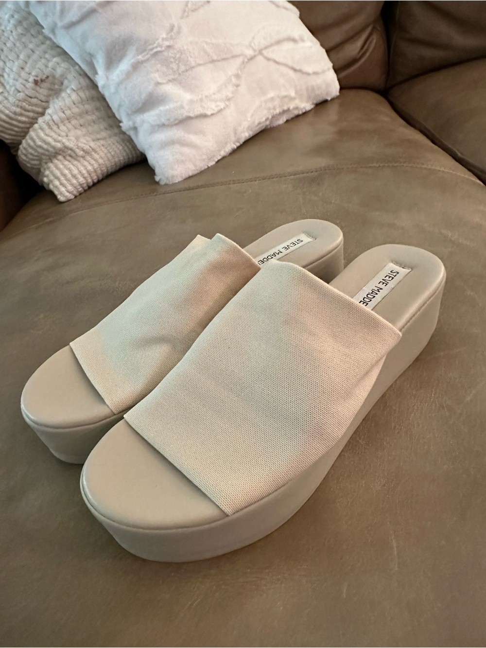 Steve Madden Cream Platform Slide Mules